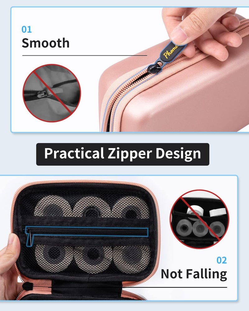 Memoking T02 Hard Storage Case - Compatible with Phomemo D30, SUPVAN E10, NIIMBOT D11, JADENS D110 and More, with Zipper Mesh Pocket, Waterproof Shockproof, Pink (Only Case) - Image 4